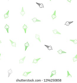 Light Green vector seamless cover with sundae ice-cream. Decorative illustration with ice-cream on abstract template. Doodle design for your business advert of cafes.