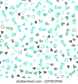 Light Green vector seamless cover with quote LOVE YOU, hearts. Colorful illustration with quote LOVE YOU, hearts. Texture for window blinds, curtains.