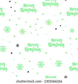 Light Green vector seamless cover with beautiful snowflakes. Colorful decorative design in xmas style with snow. Pattern for design of fabric, wallpapers.