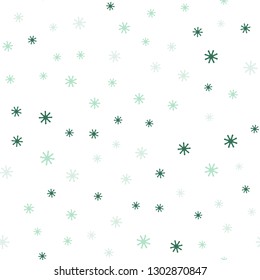 Light Green vector seamless cover with beautiful snowflakes. Shining colorful illustration with snow on abstract template. Design for wallpaper, fabric makers.