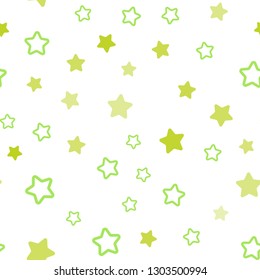 Light Green vector seamless cover with small and big stars. Decorative shining illustration with stars on abstract template. Pattern for trendy fabric, wallpapers.