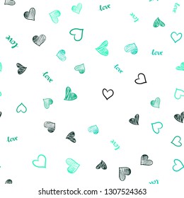 Light Green vector seamless cover with quote LOVE YOU, hearts. Illustration with phrase LOVE YOU, hearts for valentine's day. Template for business cards, websites.