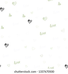 Light Green vector seamless cover with quote LOVE YOU, hearts. Romantic illustration with colorful phrase LOVE YOU, hearts. Design for textile, fabric, wallpapers.