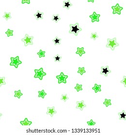 Light Green vector seamless cover with small and big stars. Glitter abstract illustration with colored stars. Texture for window blinds, curtains.