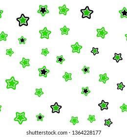 Light Green vector seamless cover with small and big stars. Blurred decorative design in simple style with stars. Design for wallpaper, fabric makers.