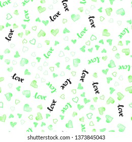 Light Green vector seamless cover with quote LOVE YOU, hearts. Colorful gradient phrase LOVE YOU, hearts in abstract style. Design for wallpaper, fabric makers.