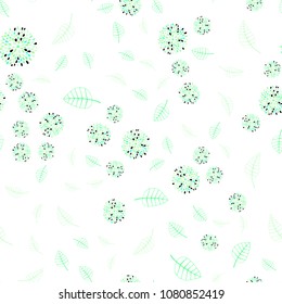 Light Green vector seamless doodle texture with leaves and flowers. Abstract illustration with leaves, flowers in doodles style. Brand new design for your business.
