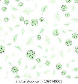 Light Green vector seamless doodle pattern with leaves and flowers. Leaves, flowers in natural style on white background. The best blurred design for your business.