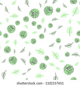 Light Green vector seamless doodle pattern with leaves and flowers. An elegant bright illustration with leaves and flowers. Brand new design for your business.