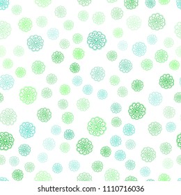 Light Green vector seamless doodle bright background. Sketchy doodles with flowers on blurred background. Template for backgrounds of cell phones.