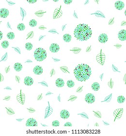 Light Green vector seamless doodle pattern with leaves and flowers. Colorful illustration in doodle style with leaves, flowers. Completely new template for your design.