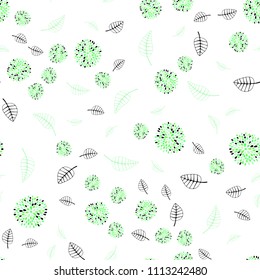 Light Green vector seamless doodle pattern with leaves and flowers. Doodle illustration of leaves and flowers in Origami style. Pattern for heads of websites and designs.