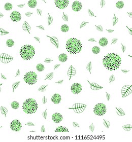 Light Green vector seamless doodle backdrop with leaves and flowers. Modern abstract illustration with leaves and flowers. Hand painted design for web, leaflet, textile.