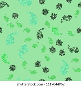 Light Green vector seamless doodle background with leaves and flowers. Sketchy doodles on white background. Doodle design can be used for your web site.