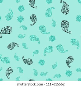 Light Green vector seamless doodle texture with leaves and flowers. Glitter abstract illustration with leaves and flowers. Hand painted design for web, wrapping.