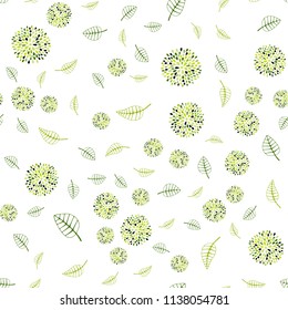 Light Green vector seamless doodle pattern with leaves and flowers. Abstract illustration with leaves, flowers in doodles style. The best blurred design for your business.