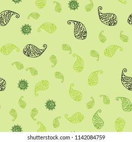 Light Green vector seamless doodle layout with leaves and flowers. Leaves and flowers with gradient on white background. Textured pattern for a website, banner.