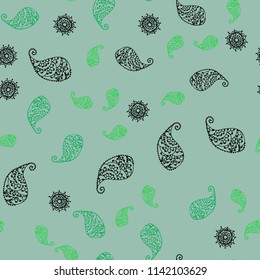Light Green vector seamless doodle pattern with leaves and flowers. Shining colored illustration with leaves and flowers. Completely new template for your brand book.