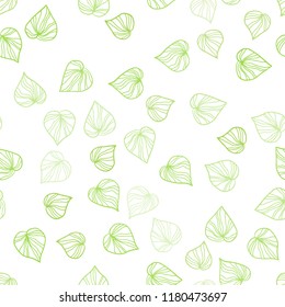 Light Green vector seamless doodle backdrop with leaves. A vague abstract illustration with leaves in doodles style. Template for business cards, websites.