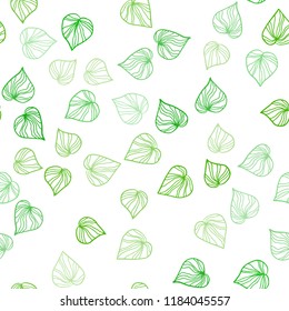 Light Green vector seamless doodle template with leaves. Sketchy doodles with leaves on blurred background. Pattern for design of window blinds, curtains.