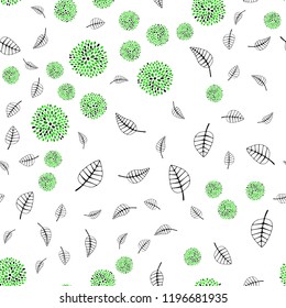 Light Green vector seamless doodle template with leaves, flowers. Glitter abstract illustration with leaves and flowers. Pattern for design of window blinds, curtains.