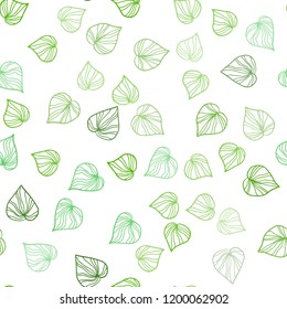 Light Green vector seamless doodle backdrop with leaves. Sketchy doodles with leaves on blurred background. Pattern for trendy fabric, wallpapers.