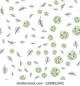 Light Green vector seamless doodle background with leaves, flowers. Modern abstract illustration with leaves and flowers. Template for business cards, websites.