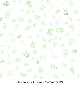 Light Green vector seamless doodle template with leaves, branches. Sketchy doodles on white background. Template for business cards, websites.