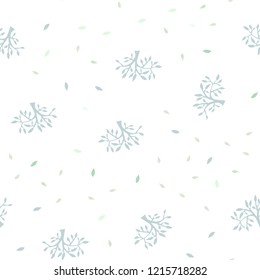 Light Green vector seamless doodle pattern with leaves, branches. Creative illustration in blurred style with leaves, branches. Template for business cards, websites.