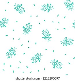 Light Green vector seamless doodle backdrop with leaves, branches. Decorative design in Indian style on white background. Texture for window blinds, curtains.