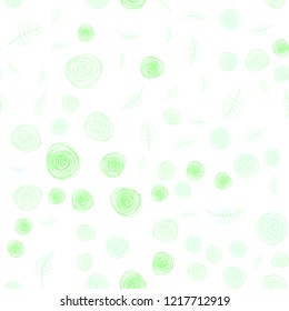 Light Green vector seamless doodle background with leaves and flowers. Creative illustration in blurred style with leaves, flowers. Template for business cards, websites.