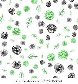 Light Green vector seamless doodle template with leaves and flowers. Abstract illustration with leaves, flowers in doodles style. Texture for window blinds, curtains.