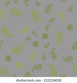 Light Green vector seamless doodle layout with leaves and flowers. Colorful illustration in doodle style with leaves, flowers. Completely new template for your design.