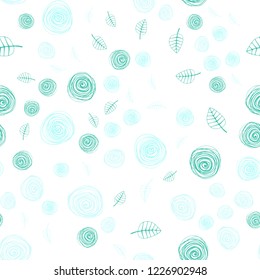 Light Green vector seamless doodle background with leaves and flowers. Colorful abstract illustration with leaves in doodle style. Template for business cards, websites.