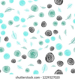 Light Green vector seamless doodle pattern with leaves and flowers. Colorful illustration in doodle style with leaves, flowers. Template for business cards, websites.