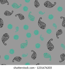 Light Green vector seamless doodle pattern with leaves and flowers. An elegant bright illustration with leaves and flowers. Template for backgrounds of cell phones.