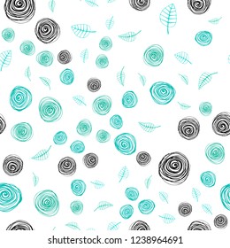 Light Green vector seamless doodle template with leaves and flowers. Brand new colored illustration with leaves and flowers. Design for wallpaper, fabric makers.