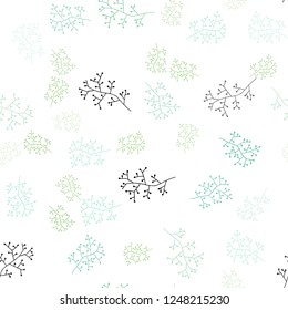 Light Green vector seamless doodle background with branches. Decorative design in Indian style on white background. Pattern for design of fabric, wallpapers.