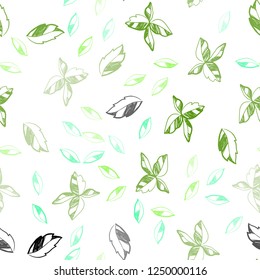 Light Green vector seamless doodle backdrop with leaves. A vague abstract illustration with leaves in doodles style. Pattern for trendy fabric, wallpapers.
