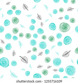 Light Green vector seamless doodle background with leaves and flowers. Creative illustration in blurred style with leaves, flowers. Template for business cards, websites.