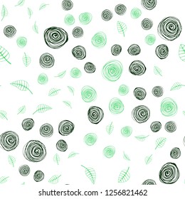 Light Green vector seamless doodle background with leaves and flowers. Colorful illustration in doodle style with leaves, flowers. Pattern for trendy fabric, wallpapers.