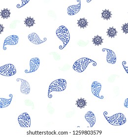 Light Green vector seamless doodle pattern with leaves and flowers. Shining colored illustration with leaves and flowers. Texture for window blinds, curtains.