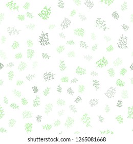 Light Green vector seamless doodle pattern with leaves, branches. Abstract illustration with leaves, branches in doodles style. Pattern for design of fabric, wallpapers.