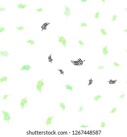 Light Green vector seamless doodle background with leaves. Sketchy doodles with leaves on blurred background. Pattern for design of window blinds, curtains.