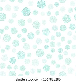 Light Green vector seamless doodle pattern with flowers. Sketchy doodle flowers on white background. Pattern for trendy fabric, wallpapers.