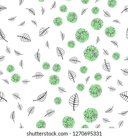 Light Green vector seamless doodle layout with leaves, flowers. Illustration with doodles on abstract template. Pattern for design of fabric, wallpapers.
