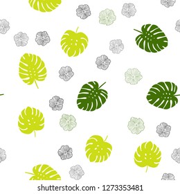Light Green vector seamless doodle layout with flowers, leaves. Leaves, flowers in natural style on white background. Design for wallpaper, fabric makers.