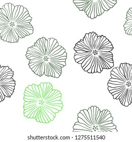 Light Green vector seamless doodle texture with flowers. An elegant bright illustration with flowers. Texture for window blinds, curtains.