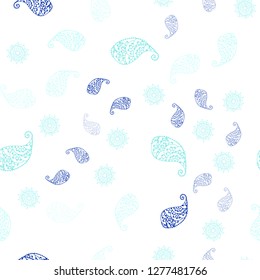 Light Green vector seamless doodle texture with leaves and flowers. Leaves and flowers with gradient on white background. Texture for window blinds, curtains.