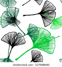 Light Green vector seamless doodle pattern with leaves. leaves on elegant natural pattern with gradient. Texture for window blinds, curtains.